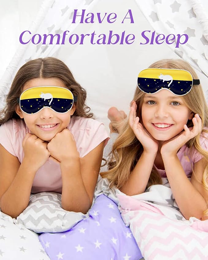 Miss Adola Sleep Mask for Kids - Cute Kawaii Cartoon Silk Sleeping Mask with Adjustable Strap Soft Smooth Light Eye Mask for Sleeping Silk Kids Eye Cover for Boys Girls Teens, Sleep Cat