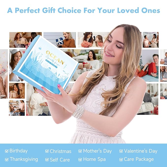 Mothers Day Gifts for Mom, Birthday Gifts for Women, Relaxing Spa Gift Baskets for Women, Ocean Scented Self Care Gift, Bath and Body Inspirational Set for Her Wife Friends Sister Girlfriend Coworker