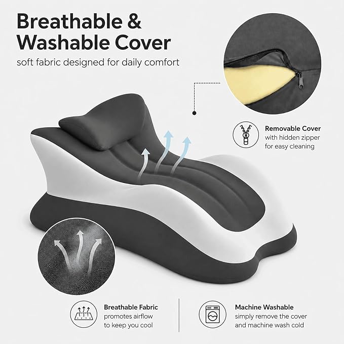 Ergonomic 27° Memory Foam Wedge Pillow for Bed, Multi-Position Support Pillow for Back, Neck & Legs, Positioning Pillow for Reading, Sitting Up & Relaxing, Gray