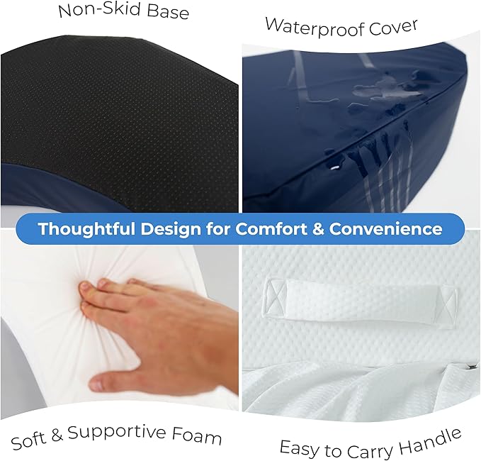 Zomaple Bedsore Pressure Relief Pillow, Grey – Offload Pressure to Prevent Bed Sores & Ease Turning – 30° Positioning, Cooling Gel Top, 2 Non-Skid Removable Covers – Knee Wedge Pillow Versatility