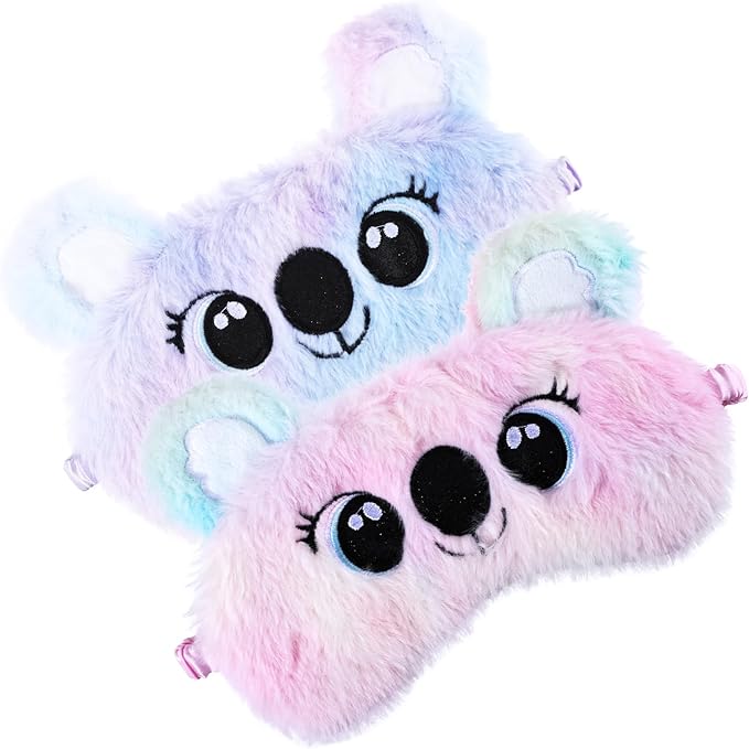 2 Pcs Plush Eye Mask Soft Sleeping Blindfold Eye Cover Comfortable Cute Animal Sleeping Mask Satin Nap Night Eyeshade Cover for Women Men Gift (Colorful, Koala Style)
