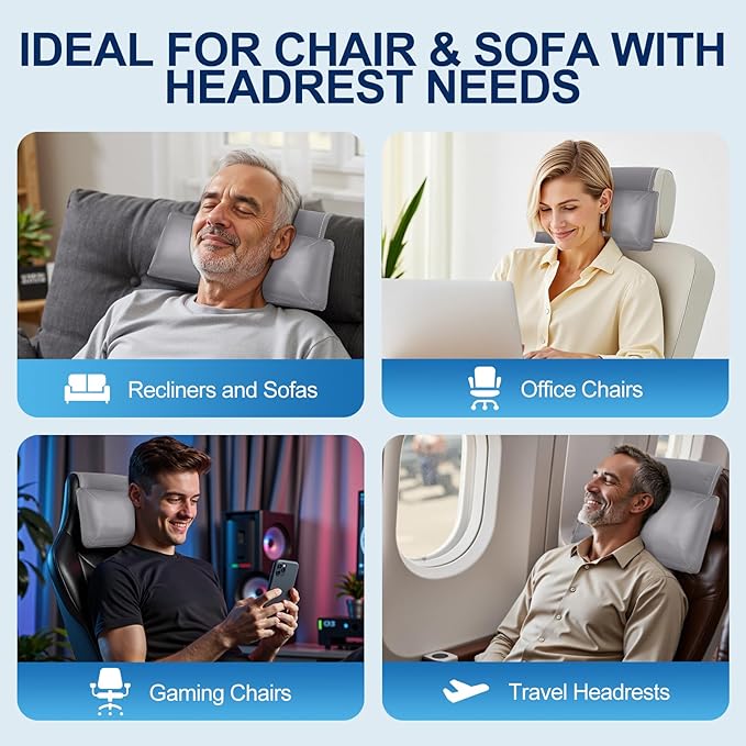 Leather Recliner Pillow, Adjustable Neck & Head Support Pillow, Pu Leather Non-Slip Headrest for Pain Relief & Relaxation, Ideal for Recliner Chair, Couch, Office Chair, Sofa