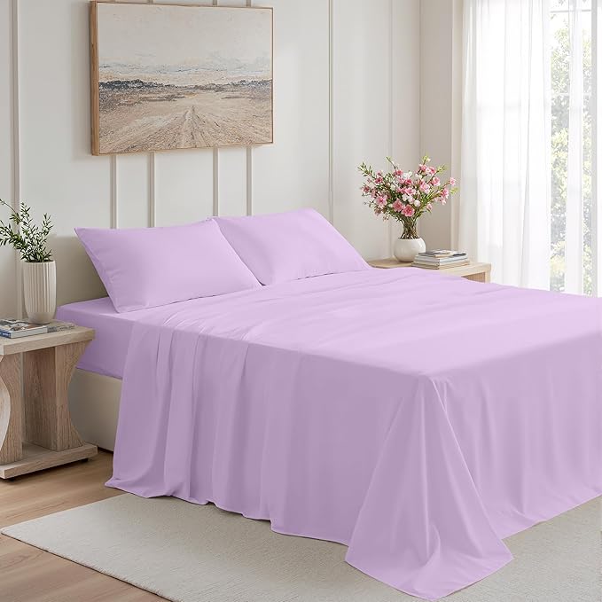 Twin Size 3 Piece Bed Sheet Set - Ultra Imitation Cotton-Premium Breathable & Cooling Sheets - Hotel Luxury Bed Sheets Deep Pocket up to 15"- Wrinkle, Fade, Stain Resistant (Lavender, Twin)