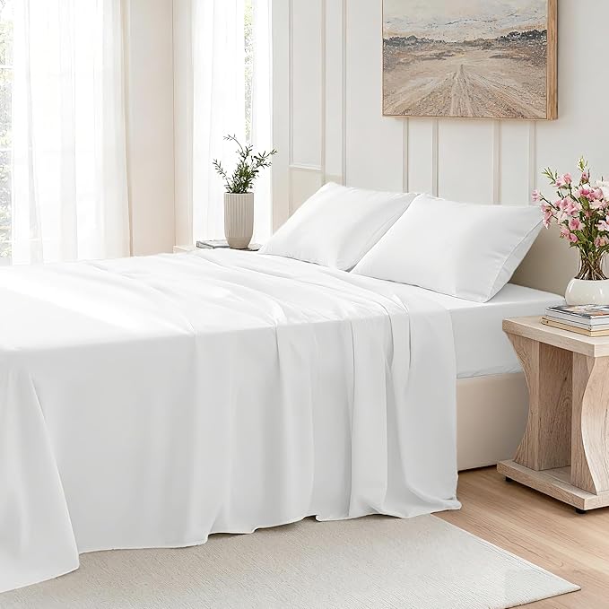 Twin Size 3 Piece Bed Sheet Set - Ultra Imitation Cotton-Premium Breathable & Cooling Sheets - Hotel Luxury Bed Sheets Deep Pocket up to 15"- Wrinkle, Fade, Stain Resistant (White, Twin)