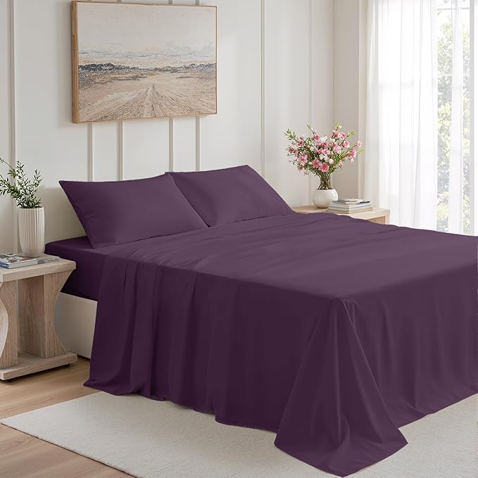 Full 4 Piece Bed Sheet Set - Ultra Imitation Cotton-Premium Breathable & Cooling Sheets - Hotel Luxury Bed Sheets Deep Pocket up to 15"- Wrinkle, Fade, Stain Resistant (Purple, Full)