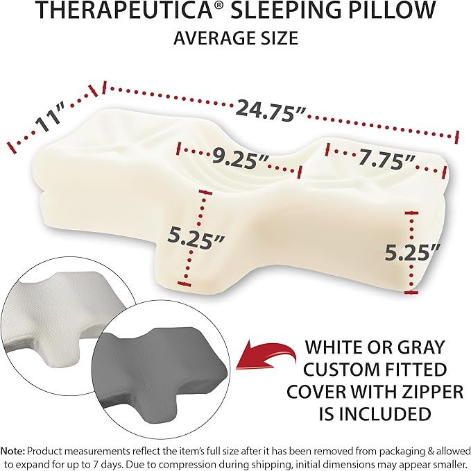Therapeutica Cervical Orthopedic Foam Pillow - Neck Support Pillow for Side & Back Sleepers - Ergonomic Pillow for Neck Support, Relief, & Spinal Alignment – Average Size, Firm, Gray