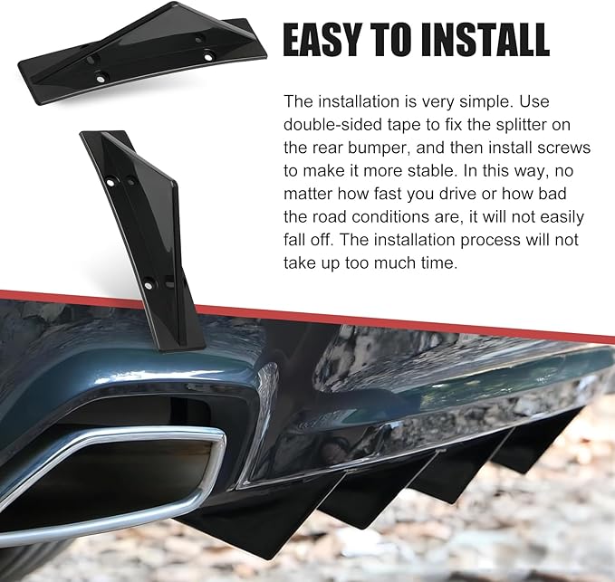 4 PCS Car Lower Bumper Lip Diffuser, 4.9" x 2.5" Spoiler Fin Protector, Vehicle Rear Splitter Lip Wing, Universal for Most Cars (Bright Black)