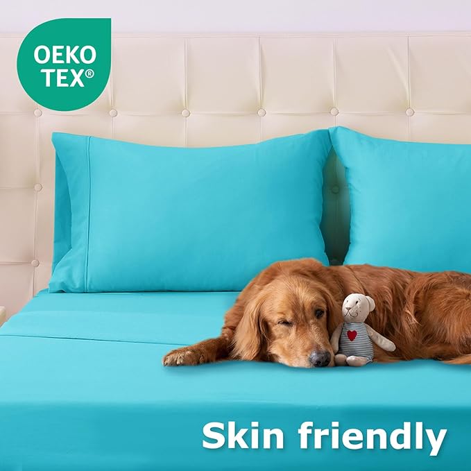 Twin Size Bed Sheet Set - 3 Piece Soft Microfiber Sheets with Deep Pockets, Cooling Technology, and Wrinkle-Free Pillowcase. Hotel-Quality, Durable Bedding, Capri Blue