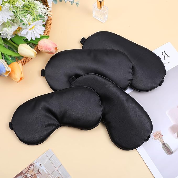 21 Pcs Adjustable Silk Eye Masks for Sleeping, Black Blindfold with Slide Buckle for Travel, Night Rest, Men & Women, Comfortable Light Blocking Sleep Accessories (8.07 x 3.74 in)