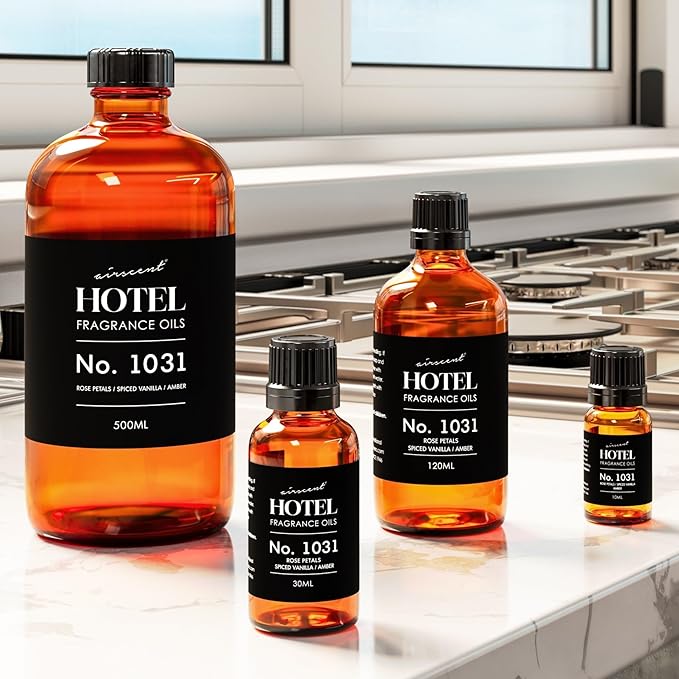 AirScent Hotel Diffuser Oil No. 1031 - Rose Petals Spiced Vanilla Amber - Hotel Scent Dupe - Fragrance Oil for Ultrasonic and Waterless Diffusers and Crafting - 500 mL, 16.9 fl oz Glass Bottle