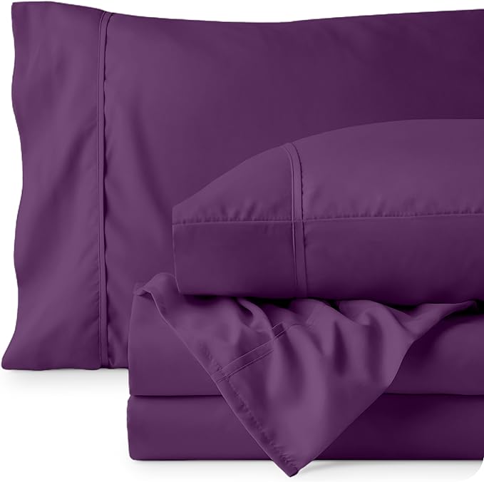 Bare Home Full XL Sheet Set - 1800 Ultra-Soft Microfiber Full Extra Long Bed Sheets - Double Brushed - Deep Pockets - Easy Fit - 4 Piece Set - Bedding Sheets & Pillowcases (Full XL, Plum)
