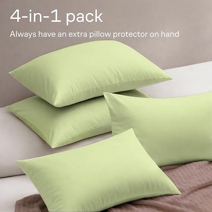 Ultra Soft Pillow Protectors with Zipper King Size - Set of 4 Breathable Pillow Covers - 100% Protection Against Stains, Dust & Dirt - Machine Washable (Sage)