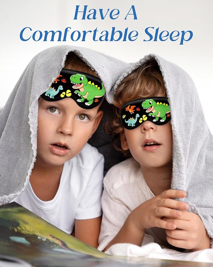 Miss Adola Sleep Mask for Kids - Valentines Gift for Kids Cute Silk Eye Cover for Sleeping Soft Kawaii Eyeshade Animal Eye Blindfold with Adjustable Strap for Boys Teens, Dinosaur