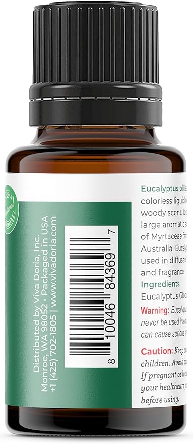 Viva Doria Eucalyptus Essential Oil, 100% Pure, Natural, Essential Globulus Oil, Undiluted, for Aromatherapy | Food Grade, 15 mL (0.5 Fluid Ounce)