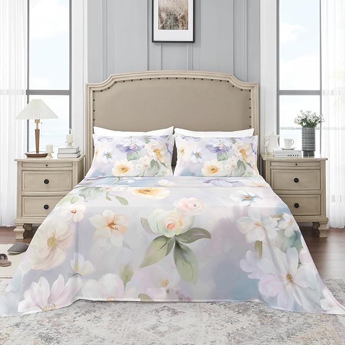 YIYEA King Size Pillow Cases Set of 2, Ultra Soft Double Brushed Microfiber Pillowcases King, Floral Bed Pillow Covers, Fade Resistant, Easy Slip-On (20"x36")