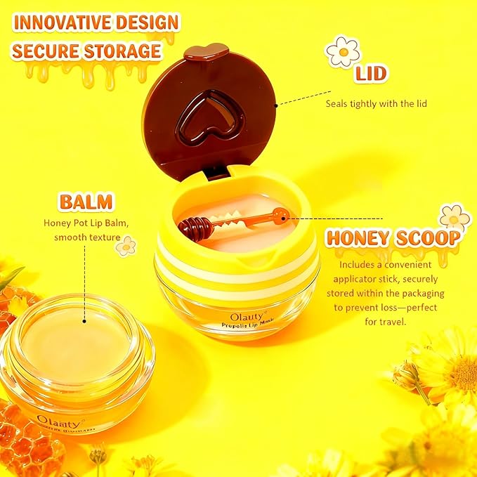 10Pcs Bee Lip Balm Honey Pot, Strawberry, Watermelon, Apple Lime, Cherry, Mint, Aloe Vera, Grapes, Coconut, Peach, Honey Lip Balm Bulk, Moisturizing Lip Mask Skincare, Mothers Day Gifts