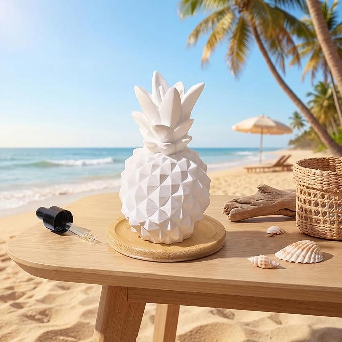 Honeydak Pineapple Passive Essential Oil Diffuser Gifts, Summer Beach Ceramic Diffuser with Wooden Tray for Home Bedroom Bathroom Office Holiday Decorations