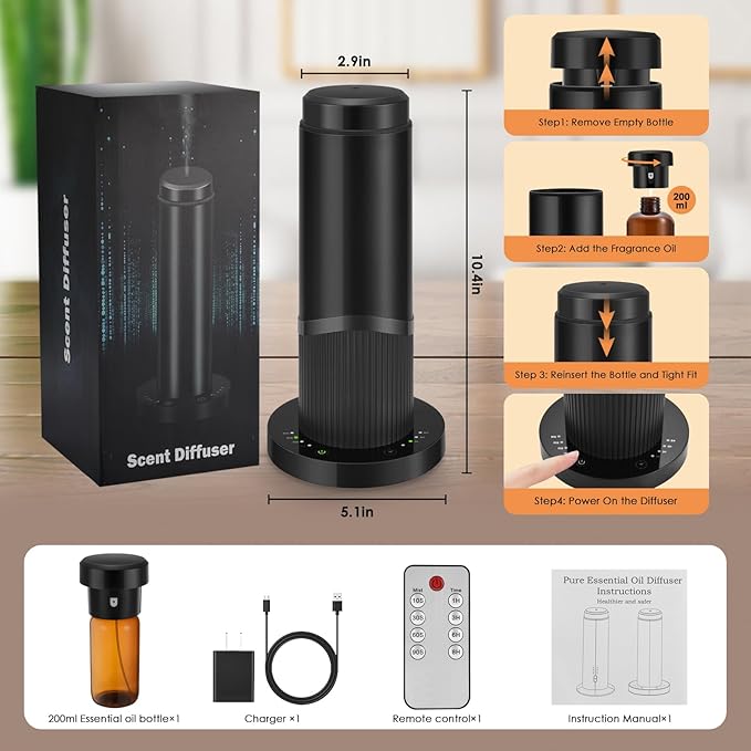 Waterless Scent Essential Oil Diffuser for Hotel,Whole House,Large Room, Office,Home,200ML Large Capacity, Covering 1500 Square feet (L)