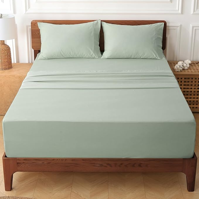HYPREST Deep Pocket King Sheets Mint-100% Cotton Sheet Sets Fits 18"-24" in Deep Mattress, Hotel Luxury Soft Wrinkle Free Cooling for King Bed