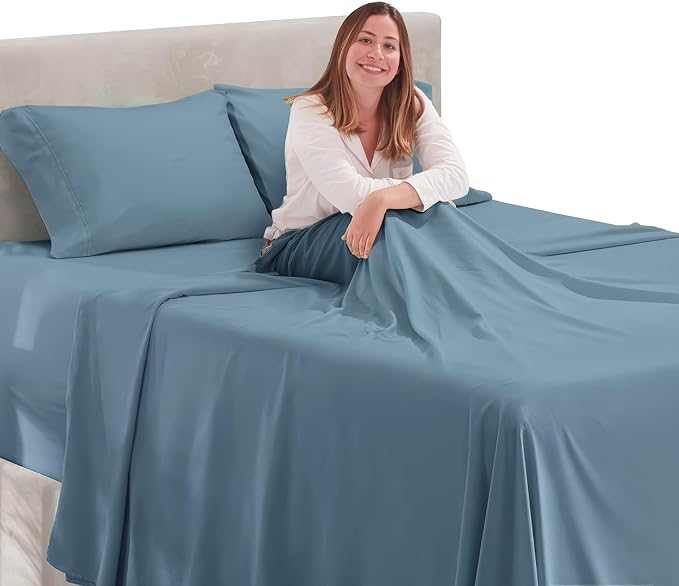 Nestl King Size Sheet Set, 4 Piece Extra Deep Pocket (18-24 inches), Microfiber, Hotel Luxury, Soft, Breathable, Wrinkle-Free, Easy to Care, Stone Blue