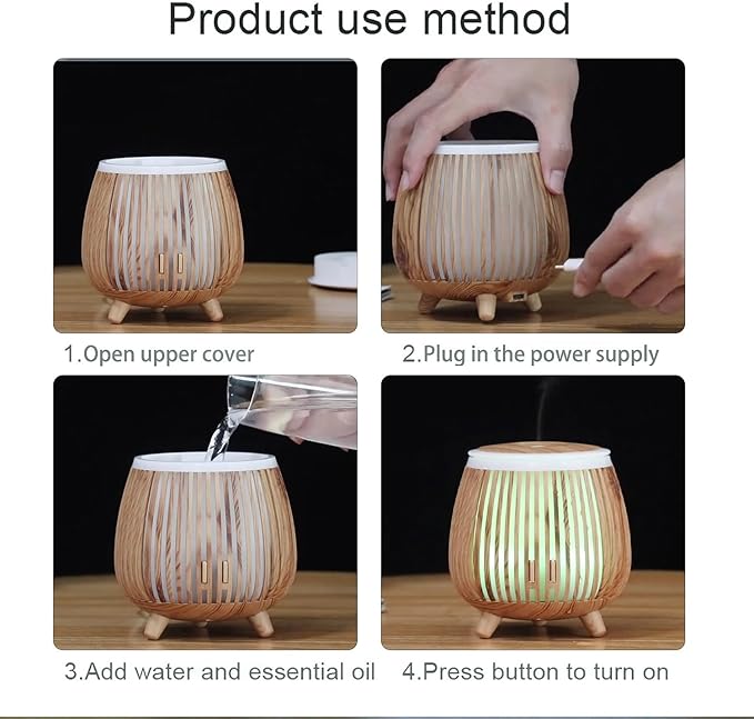 Essential Oil Diffuser Humidifier Diffuser Aroma with LED Mood Light, 140ML Tank Capacity, USB Powered, Quiet Operation for Home Office Bedroom Car Travel(Light Wood Grain)