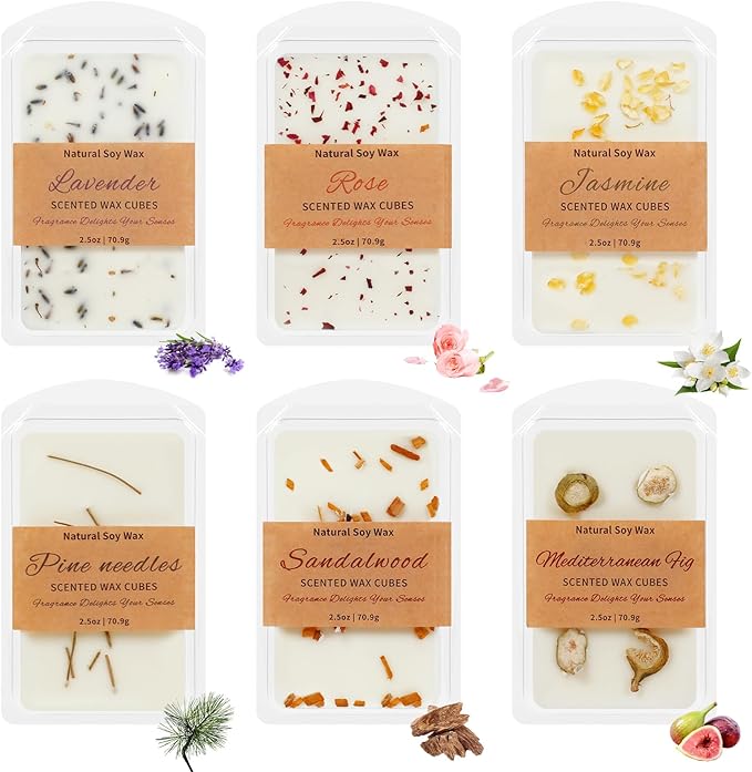 SCENTORINI Wax Melts, 6 Pack Scented Wax Cubes, Soy Wax Melts Tarts with Natural Dried Flower & Highly Scented Essential Oil, Candle Wax for Warmer Gift Set for Home Fragrance