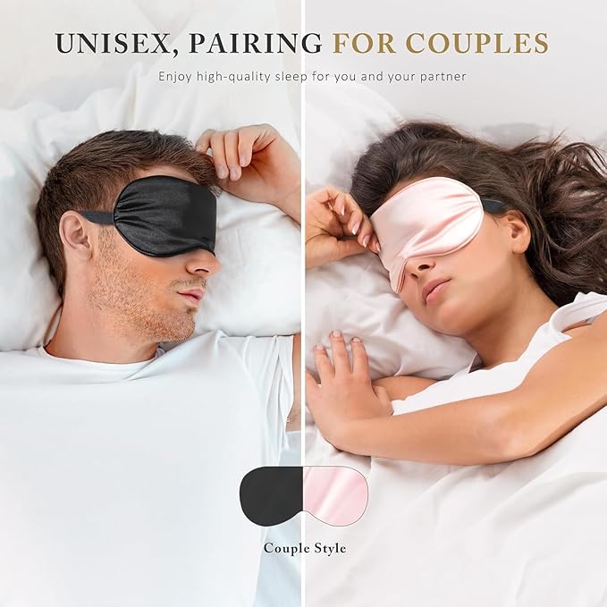 Sleep Mask Silk Eye Mask for Sleeping, Super Soft Blackout Eye Mask for Women Men, Side Sleeper Covers for Sleeping with Adjustable Straps, Travel Sleep Mask, 3 Pack