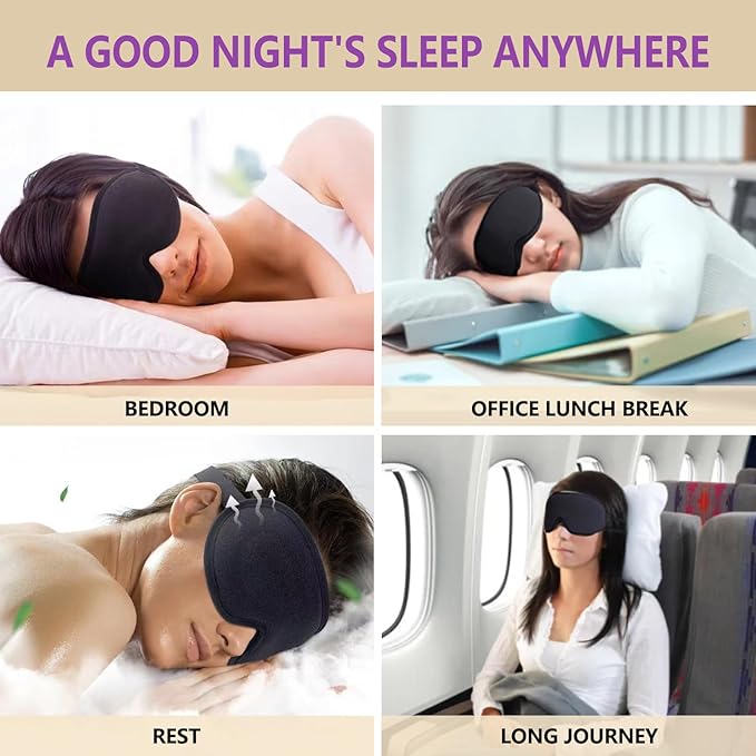 Sleep Mask for Side Sleeper, Upgraded 3D Contoured Cup Eye mask Blindfold for Man Women, Block Out Light, Eye mask with Adjustable Strap, Breathable & Soft for Sleeping, Yoga, Traveling (Black)