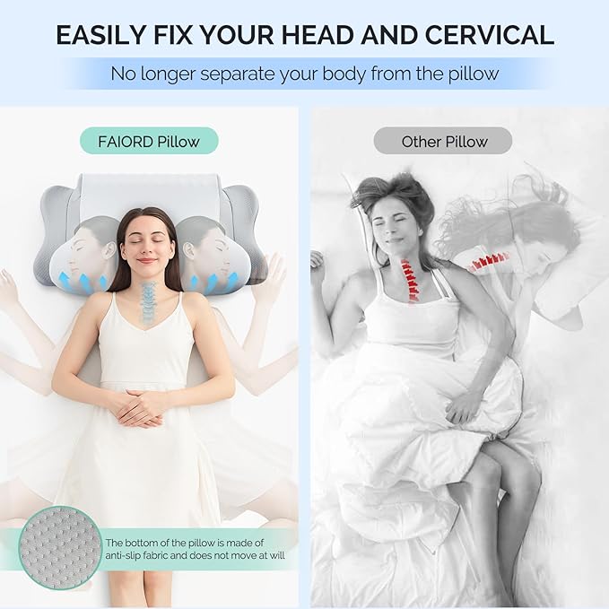 Cervical Pillow for Neck Pain Relief - Cooling Ergonomic Dual-Sided Orthopedic Neck Pillow with Ice Silk Pillowcase, Breathable Memory Foam Contour Pillow for Side, Back, Stomach Sleepers