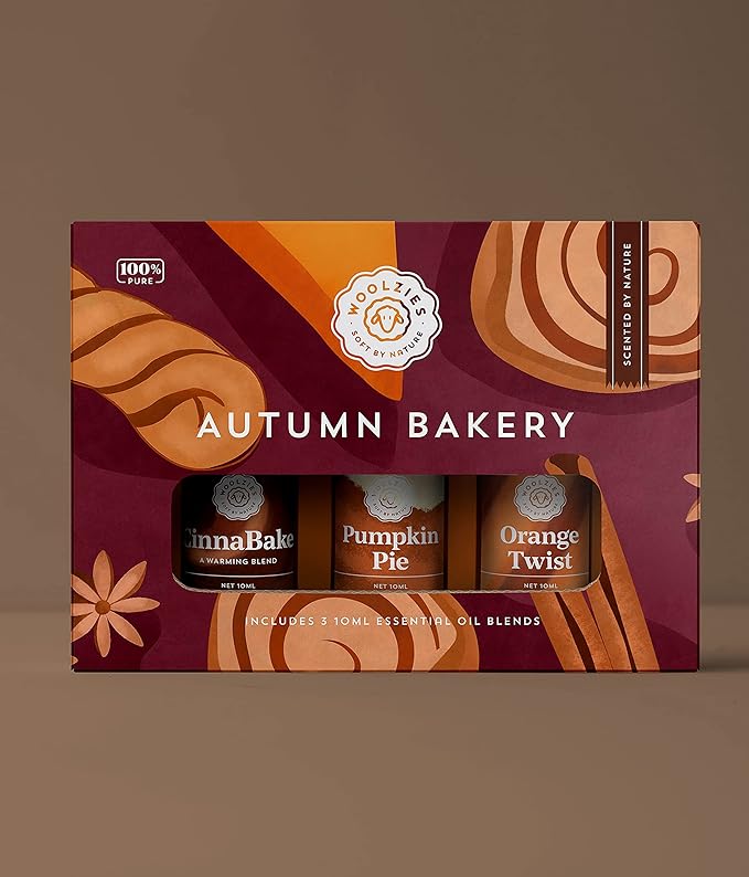 Woolzies Autumn Bakery Fall Essential Oil Set of 3 | Includes Pumpkin Pie, Cinnabake & Orange Twist | 10ML