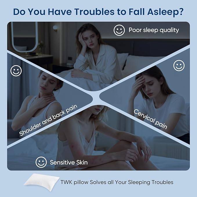 TWK Original Adjustable Bed Pillow for Sleeping, Good for Side, Back & Stomach Sleeper with Washable Removable Cover, Additional Foam Fill Included (White, Queen Size (4 Pack))