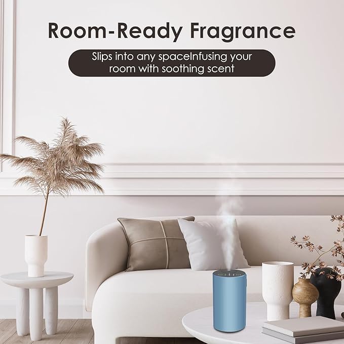 Waterless Essential Oil Diffuser, 7 Colors LED Light, Battery Powered Mini Scent Air Machine, Aromatherapy Mist Diffuser for Home Room Car Office,Black Aluminum Alloy (Blue)