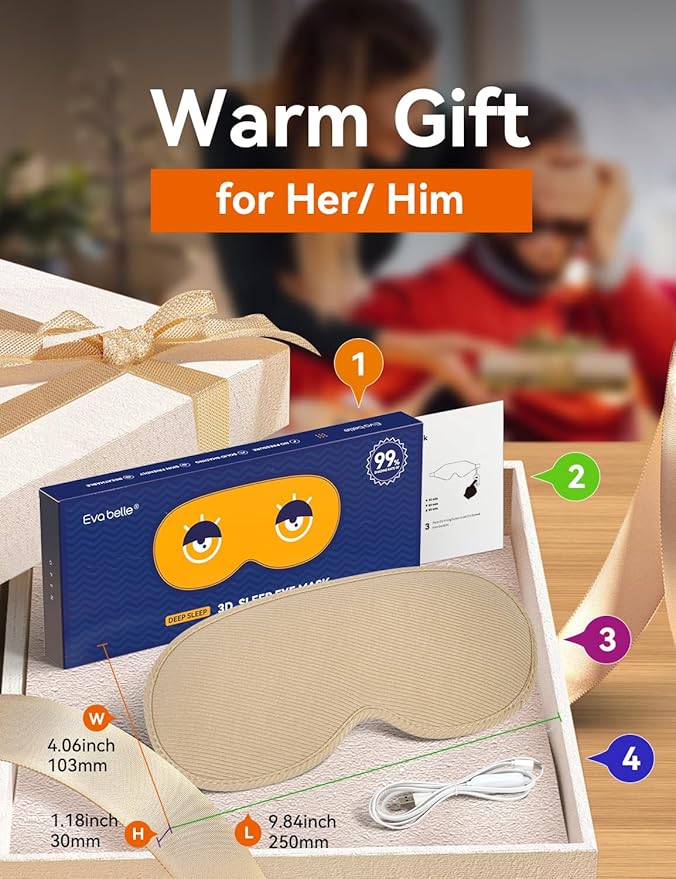Sleep Mask, EVA BELLE Heated Eye Mask, Electric Sleeping Eye Mask, Warm Eye Compress Mask for Stye Relief, Adjustable Temperature & Timer, Electric Eye Heating Pad for Men Women-Graphene Heating