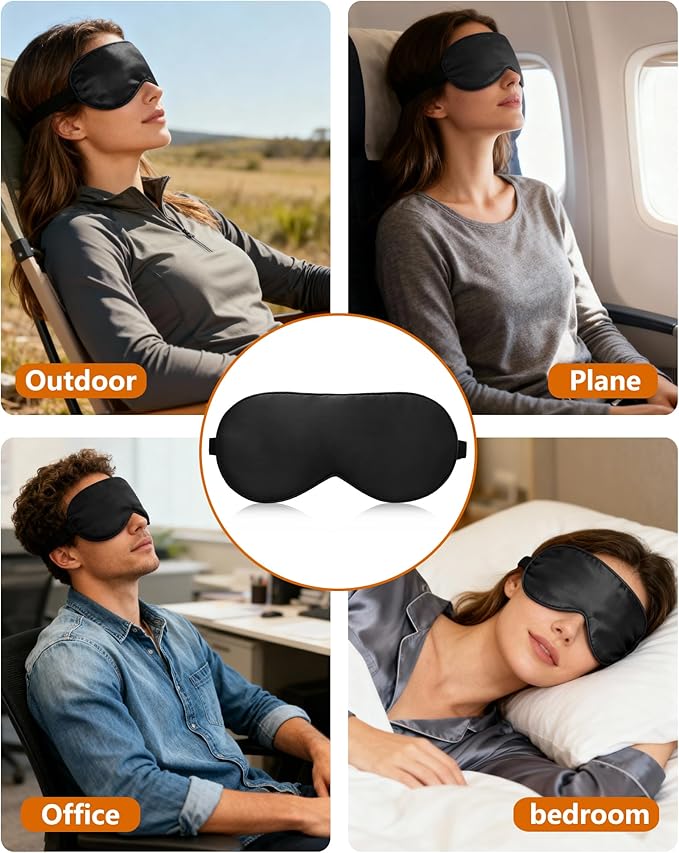100% Mulberry Silk Sleep Mask with Adjustable Strap, 16-Momme Light-Blocking Eye Mask for Sleeping, Hypoallergenic Silk Eye Masks for Women and Men, Perfect Travel & Gift Choice(Black)