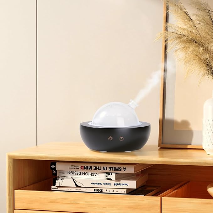 Glass Essential Oil Diffuser,Real Wood Base,The 2024 Upgrade Aromatherapy Diffuser,Aroma Diffuse Humidifier,LED Light in 7 Colors,Suitable for Home Office Bedroom-Black