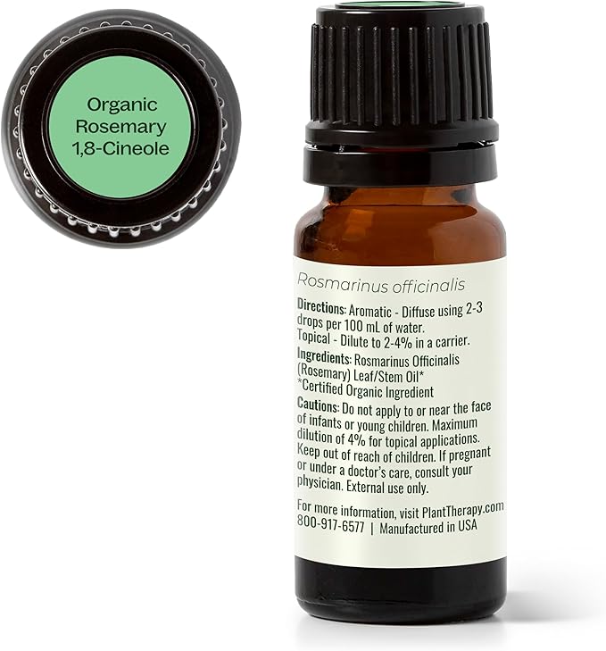 Plant Therapy Organic Rosemary Essential Oil 100% Pure, USDA Certified Organic, Undiluted, Natural Aromatherapy, Therapeutic Grade 10 mL (1/3 oz)