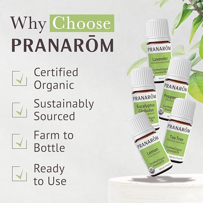 Pranarom - Top 5 Essential Oil Kit (5-Pack of 5ml) - Lavender, Peppermint, Tea Tree, Eucalyptus, and Lemongrass - 100% Pure Essential Oil | USDA and ECOCERT Certified Organic