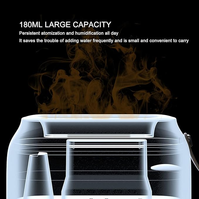 180ml Flame Humidifier Diffuser with Vivid Flame Light Effect, USB Powered Mist Humidifier for Bedroom Office Living Room, Dual Mode Lighting and Low Noise Operation for Romantic A