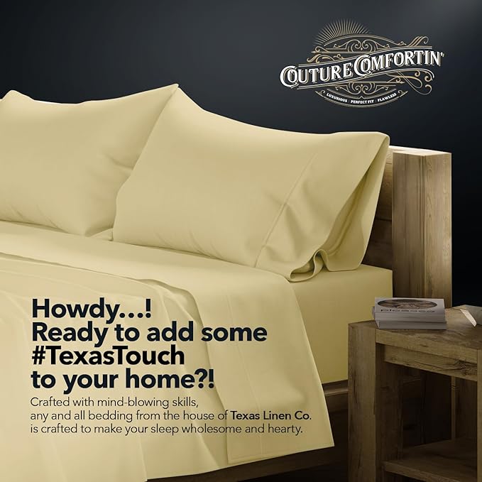 TEXAS LINEN CO. 100% Egyptian Cotton Sheets California King Size - 1500 Series 4 PC Cal King Sheets Egyptian Cotton, Soft, Cooling Sateen Sheet, High Series Sheet California King - Beige