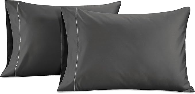 LANE LINEN 100% Egyptian Cotton Pillow Cases Queen Size Set of 2 (20"x30") - Luxury Sateen Pillowcases Pack of 2- Ultra Soft Black Pillow Case - Charcoal
