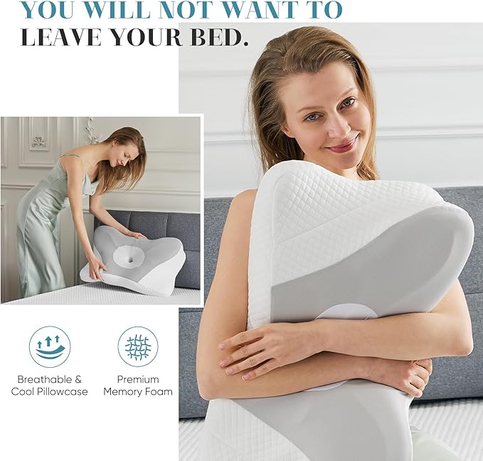 Sweetcrispy Cervical Pillow for Neck and Shoulder - Ergonomic Memory Foam Pillows, Contour Side Sleeper for Adults, Cooling Orthopedic Neck Support for Back Stomach Sleepers, Grey