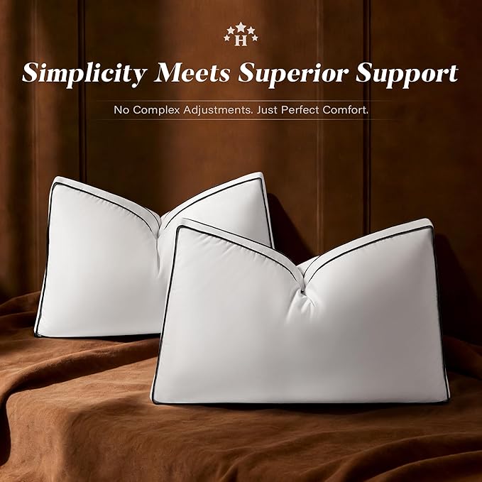 Goose Feather Down Pillow King Size Set of 2, Down Surrounded Hotel Collection Bed Pillows for Sleeping with Gusset, 2 Pack, Fluffy Plush for Side, Back Sleepers 20x36 in.