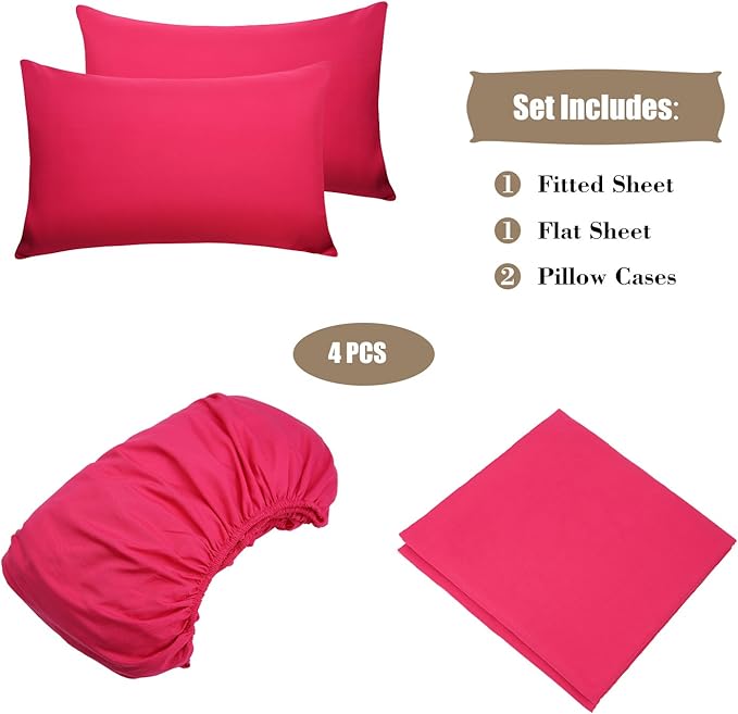 Best Season Microfiber Deep Pocket/Soft, 1800 Thread Count, 4-Piece Bed Sheet Set (1 Flat, 1 Fitted Sheet, 2 Pillow Covers), Full, Hot Pink