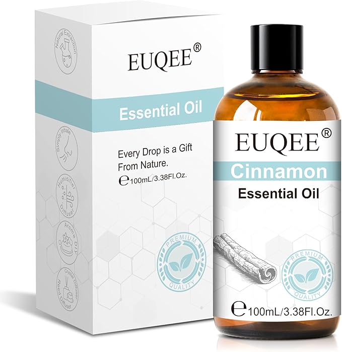 EUQEE 100ml Cinnamon Essential Oil, Pure Cinnamon Essential Oil for Diffuser, Massage, DIY Soap,Candle Making, Skin & Hair Care - 3.38 Fl Oz