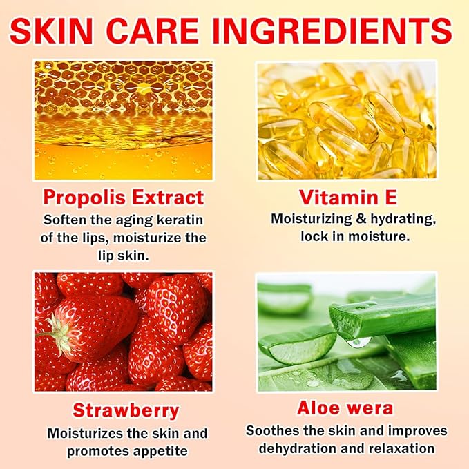 2 PCS Honey Lip Mask, Strawberry & Watermelon & Apple Lime Lip Sleeping Mask Propolis Moisturizing Lip Balm with Stick, Vitamin E Lip Masks, Repairs And Prevents Chapped Lips (Honey & Strawberry)