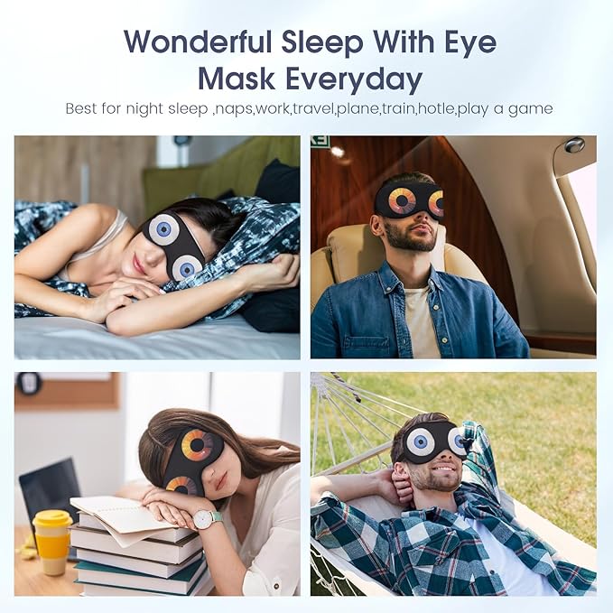 2 Pcs Sleep Mask for Kids Boys, Silk Eye Covers for Sleeping, Adjustable Strap & Light Blocking Design, Adult Children's Bedtime Blindfold for Travel and Home Use (Funny Eye)