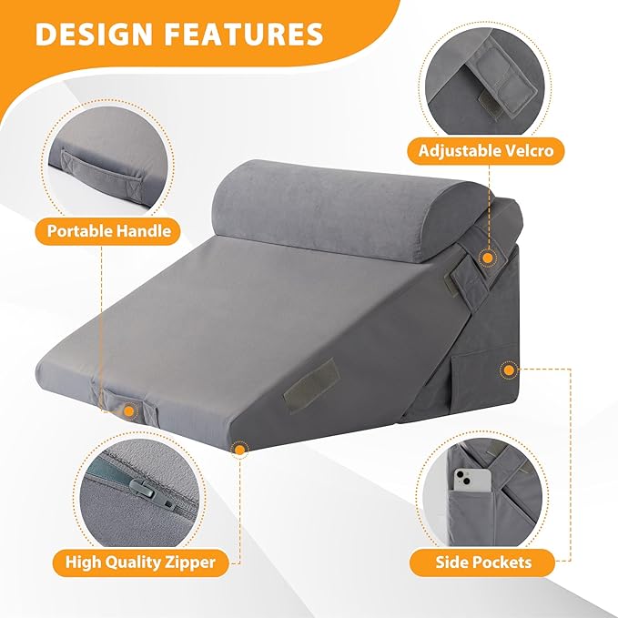 Ruqmuis 3PCS Wedge Pillow Set for After Surgery, Adjustable 9&12 Inch Bed Wedge Pillow for Sleeping, Incline Pillow Wedge for Headboard, Post Surgery, Acid Reflux, Neck&Back Support, Velvet