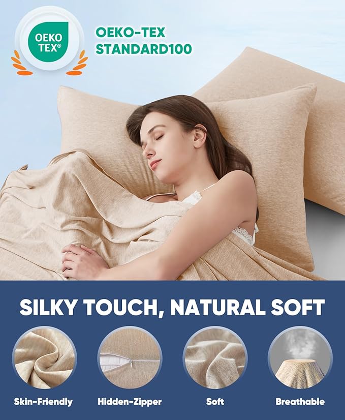 LUXEAR 2 Pack Cooling Pillow Cases Queen Size, Arc-Chill Q-Max > 0.5 for Hot Sleepers, Hair & Skin Friendly, Double-Sided, Machine Washable, Hidden Zipper, Gift for Women Men, 20x30, Beige