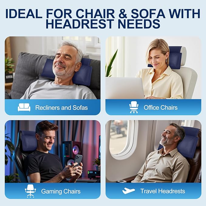 Leather Recliner Pillow, Adjustable Neck & Head Support Pillow, Pu Leather Non-Slip Headrest for Pain Relief & Relaxation, Ideal for Recliner Chair, Couch, Office Chair, Sofa