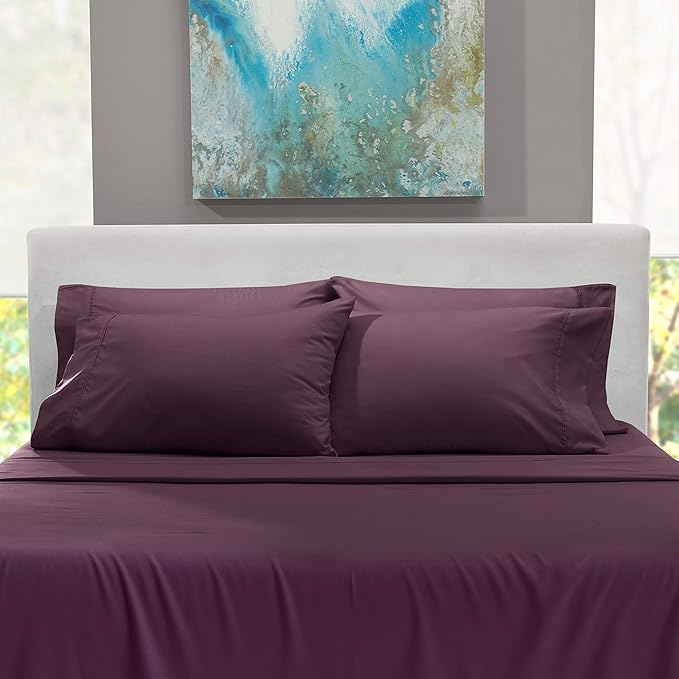Hearth & Harbor Extra Deep Pocket Sheets - Fits Mattress 18-24 Inches Deep - Extra Deep Pocket Full Size Sets - 6 Piece Full Size - Full - Eggplant